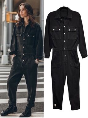 Mikuta Black Denim Jumpsuit Sz M Long Sleeve Relaxed Contemporary Urban